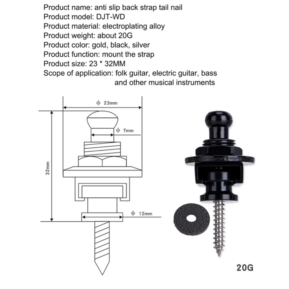 Guitar Strap Locks with Black Washers, Secure Strap Retainer System for Guitar and Bass - Image 6