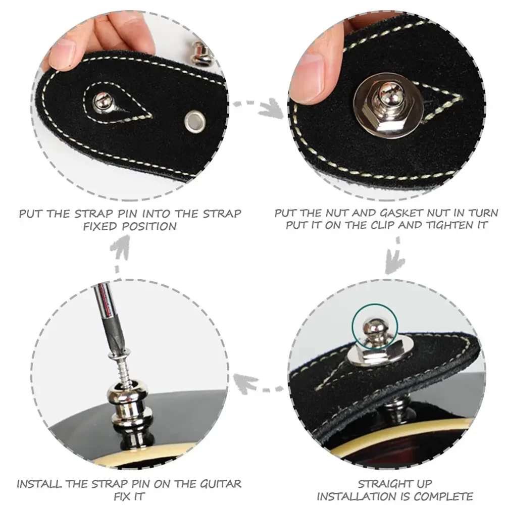 Guitar Strap Locks with Black Washers, Secure Strap Retainer System for Guitar and Bass - Image 2